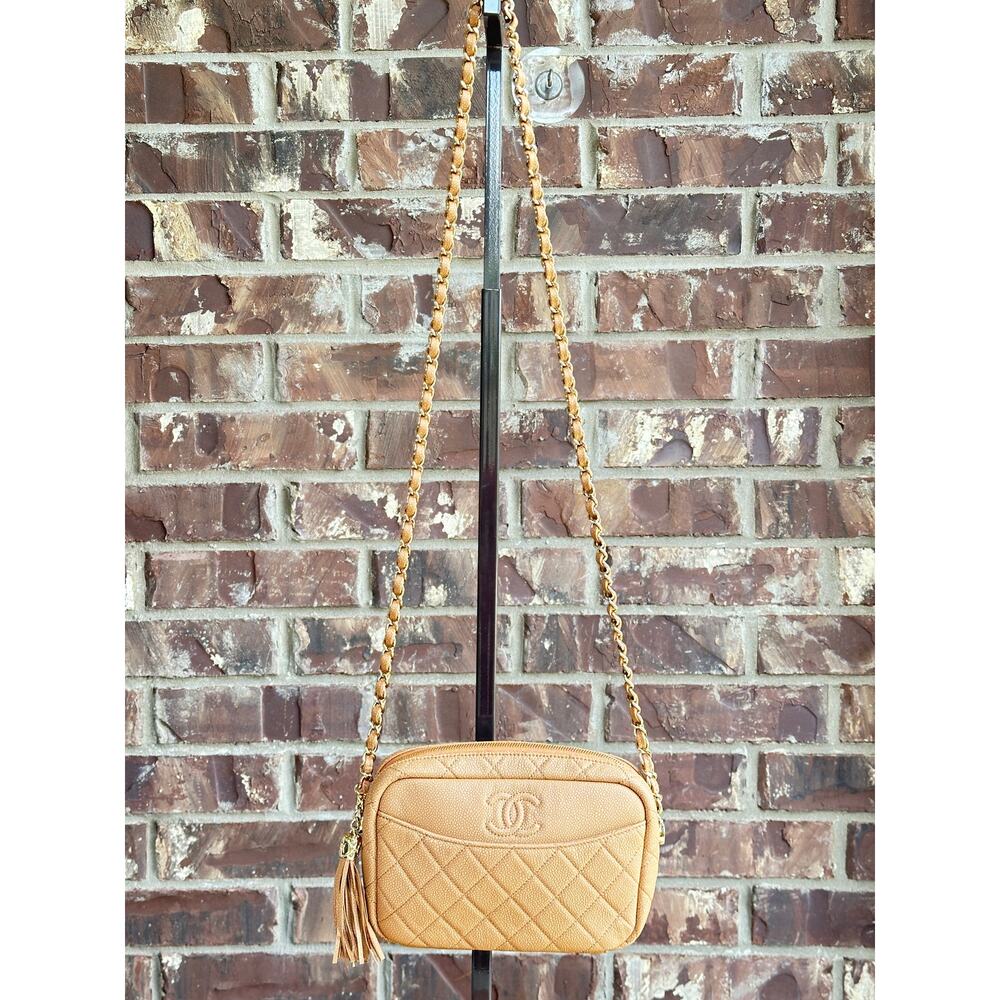 Chanel Caviar Quilted Medium Coco Tassel Camera Case Tan 82927